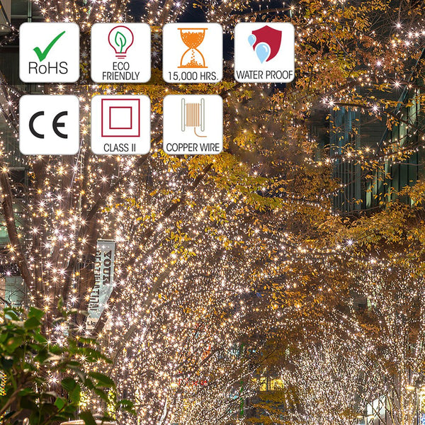 Outdoor use and features of Crater LED String Light 200 LEDs 25m with Power Adaptor Warm White LED String Light