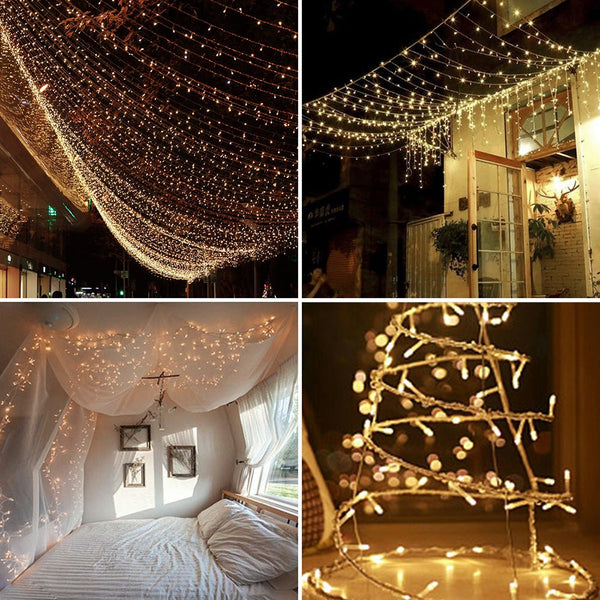 Indoor and outdoor use of Crater LED String Light 200 LEDs 25m with Power Adaptor Warm White LED String Light