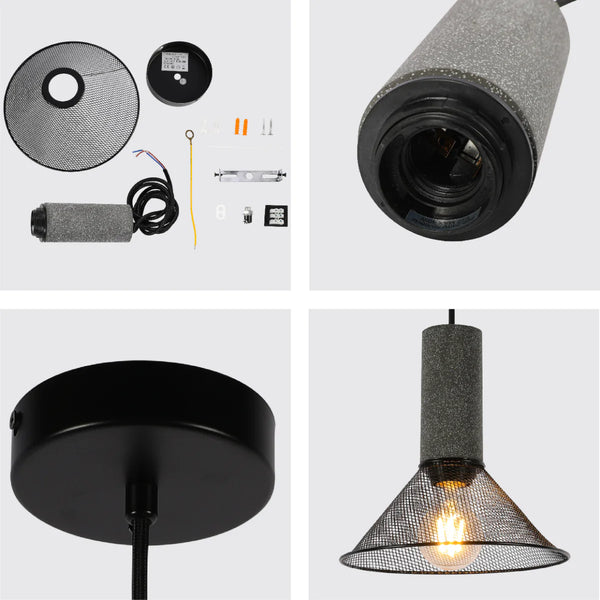 Close shots of Quartet of Textured Concrete Pendant Lights with Metal Shades - TEKLED 150-19052