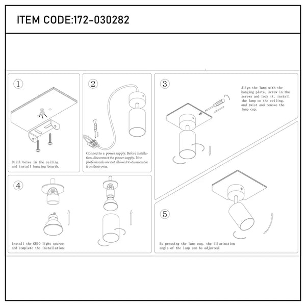 User manual for Rotatable GU10 Surface Mounted Downlight-172-030282