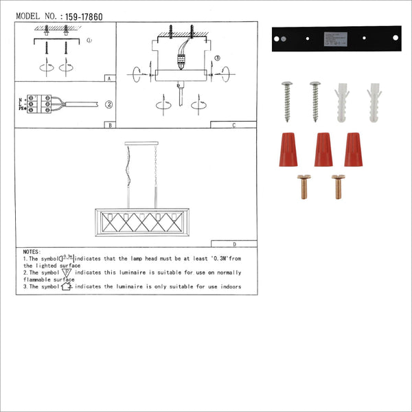 User manual for Black Metal Cage Old Wood Cuboid Kitchen Island Chandelier Ceiling Light with 5xE27 | TEKLED 159-17860