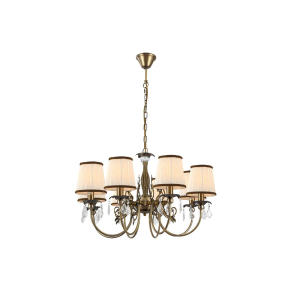 Main image of Antique Brass Finishing Metal Body Off White Shade Candle Vintage Crystal Ceiling Light with E14 | TEKLED 156-18205