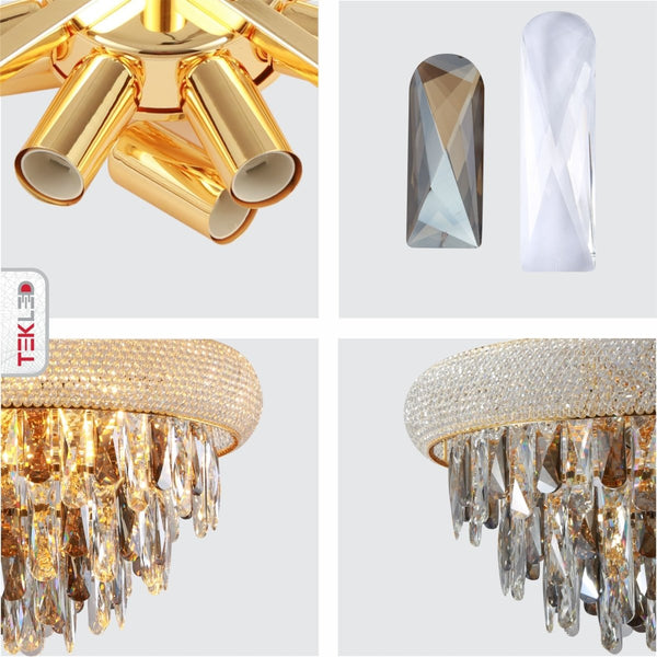 Detailed shots of S-Gold Metal Crystal Chandelier D600 with 11xE14 Fitting | TEKLED 158-19862