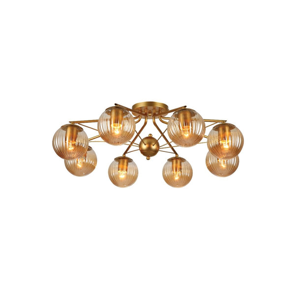 Main image of Amber Reeded Globe Gold Semi Flush Ceiling Light E27 | TEKLED 159-17682