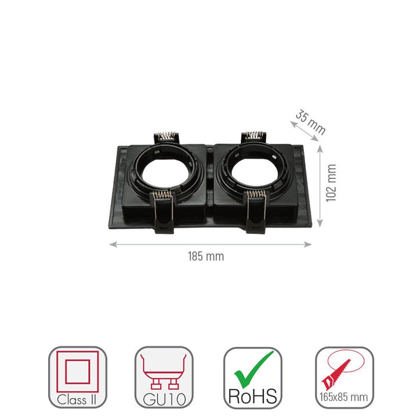 Size and specs of Polycarbonate Grill Tilt Recessed Downlight GU10 White or Black Single Double Triple | TEKLED 164-03011   164-03017