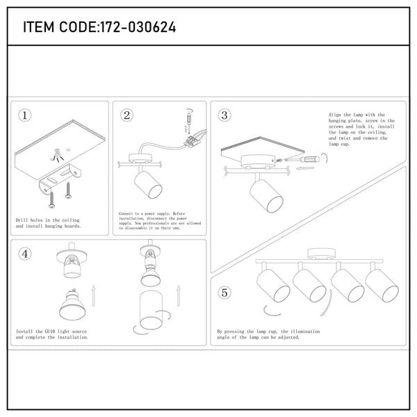 User manual for Antique Brass GU10 Spotlight Bar-172-030624