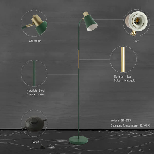 Close shots of Bend Design Floor Lamp with Gold Accents - E27 130-03556