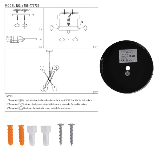 User manual for Black Rod Ceiling Light with Adjustable Geometry | TEKLED 159-179731