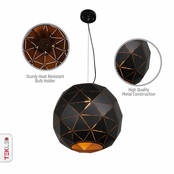 Close up shots of Black Metal Laser Cut Globe Pendant Light X Large with E27 Fitting | TEKLED 150-18250