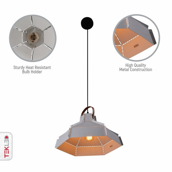 Close up shots of Esagono Maxi White Metal Pendant Light with E27 Fitting | TEKLED 159-17354