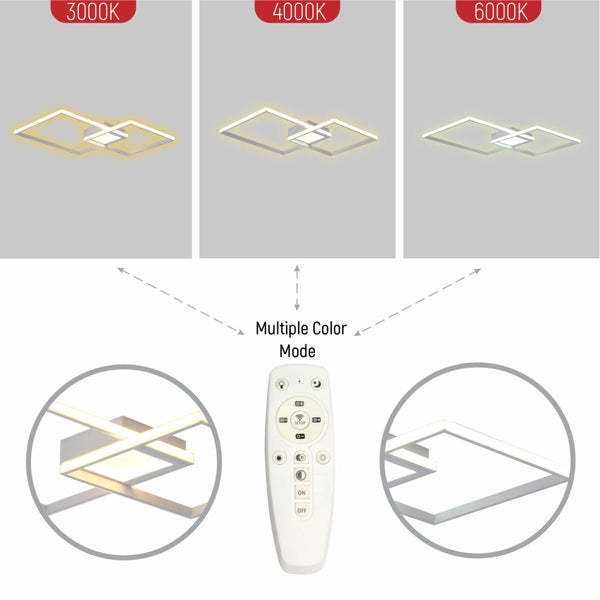 Close up shots of LED Crossing Squares White Finishing 34W CCT Change Dimmable Contemporary Nordic Scandinavian Flush Ceiling Light with Remote Control | TEKLED 154-17264