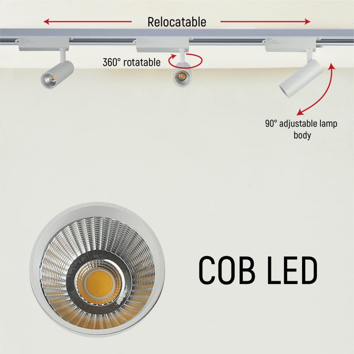 Close up shots of Tracklight 3-wire Single Line 10W Cool White 4000K White Body | TEKLED 174-03990
