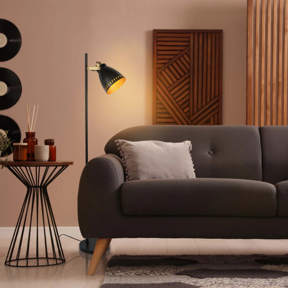 Cone-Shaded Floor Lamp with Gold Detailing & Decorative Shade - Versatile Colours 7