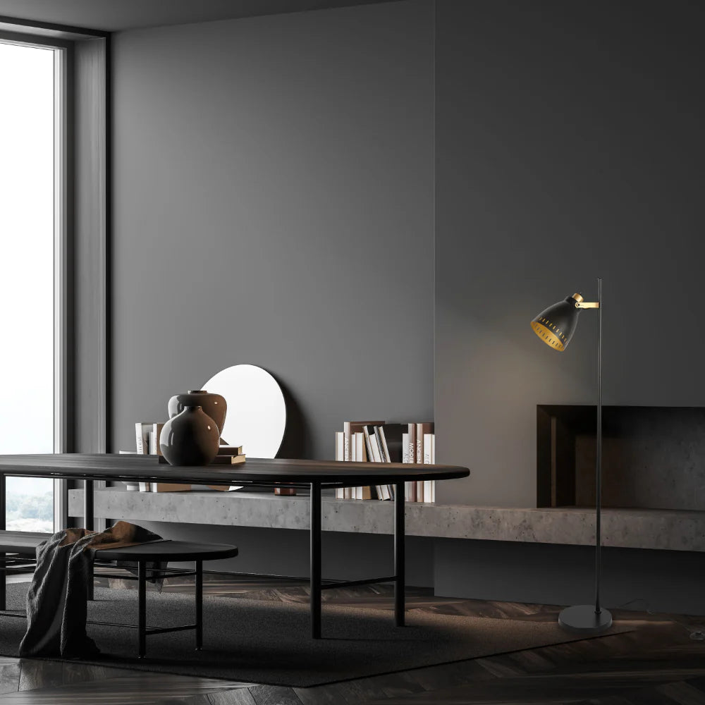 Cone-Shaded Floor Lamp with Gold Detailing & Decorative Shade - Versatile Colours 10