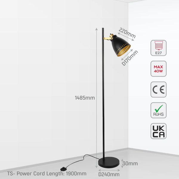 Cone-Shaded Floor Lamp with Gold Detailing & Decorative Shade - Versatile Colours 13