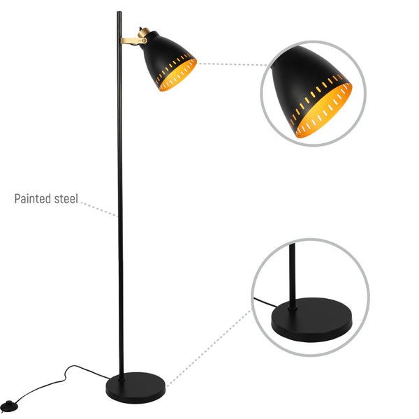 Cone-Shaded Floor Lamp with Gold Detailing & Decorative Shade - Versatile Colours 16
