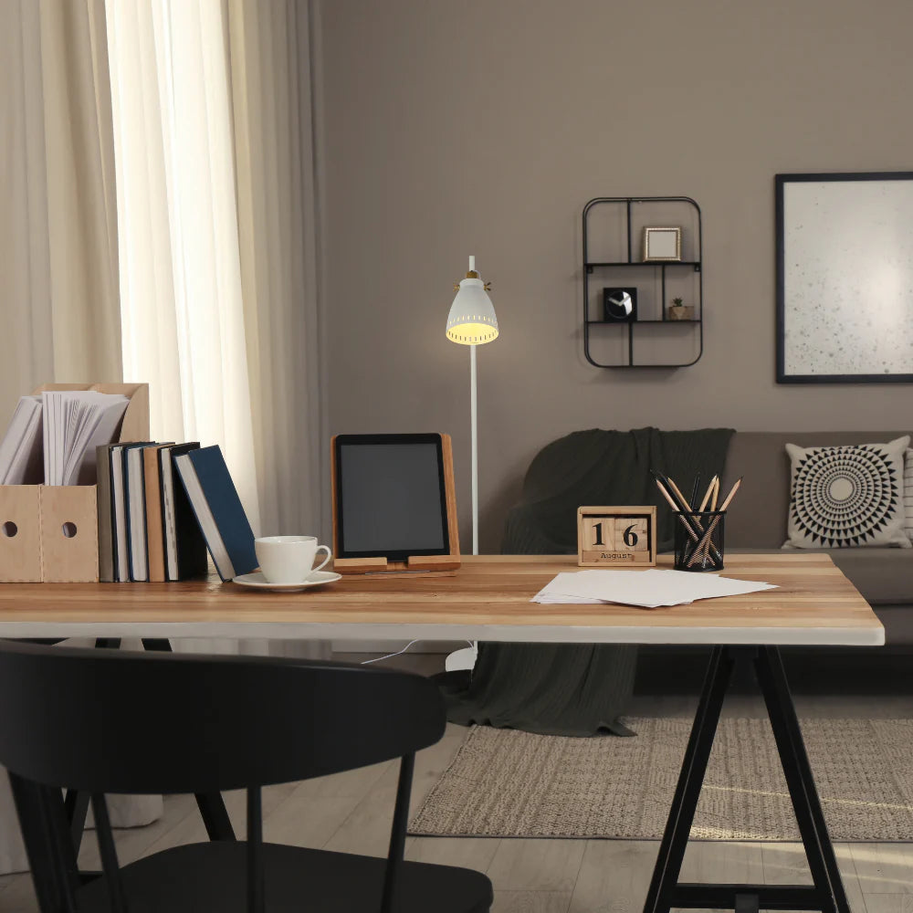 Cone-Shaded Floor Lamp with Gold Detailing & Decorative Shade - Versatile Colours 8