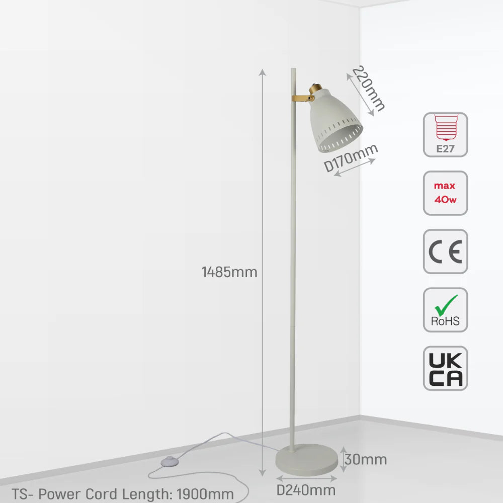 Cone-Shaded Floor Lamp with Gold Detailing & Decorative Shade - Versatile Colours 14