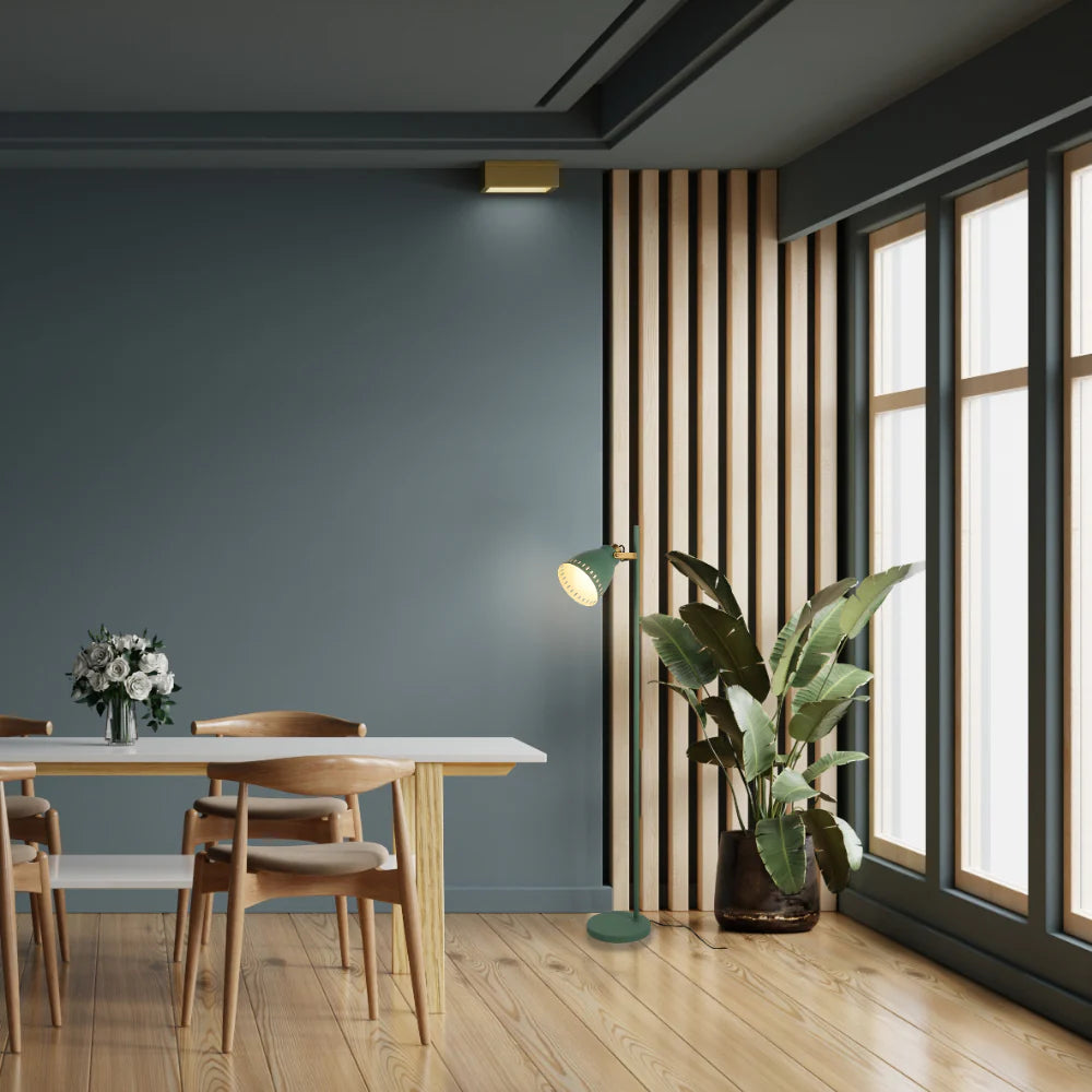 Cone-Shaded Floor Lamp with Gold Detailing & Decorative Shade - Versatile Colours 9