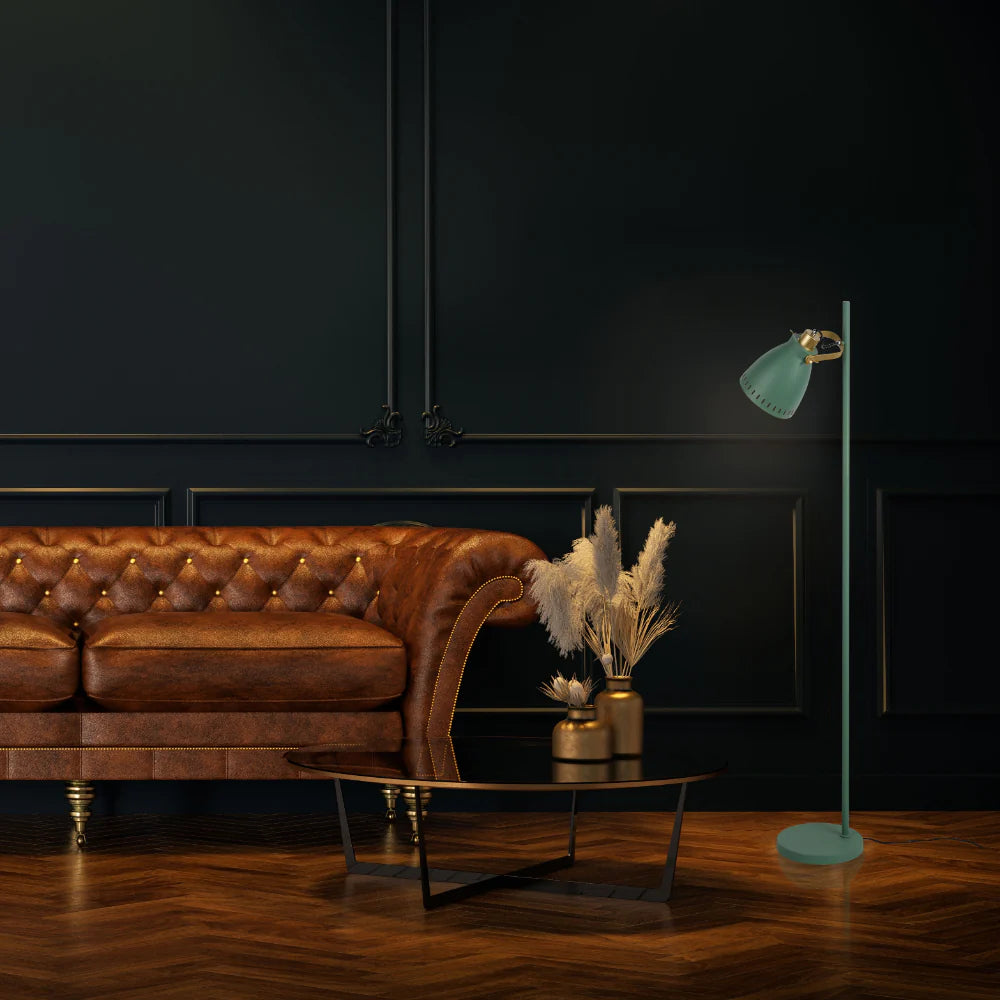 Cone-Shaded Floor Lamp with Gold Detailing & Decorative Shade - Versatile Colours 12