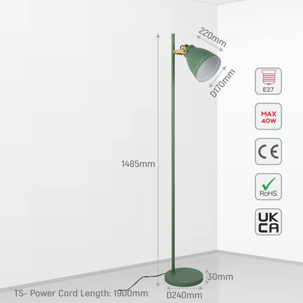 Cone-Shaded Floor Lamp with Gold Detailing & Decorative Shade - Versatile Colours 15