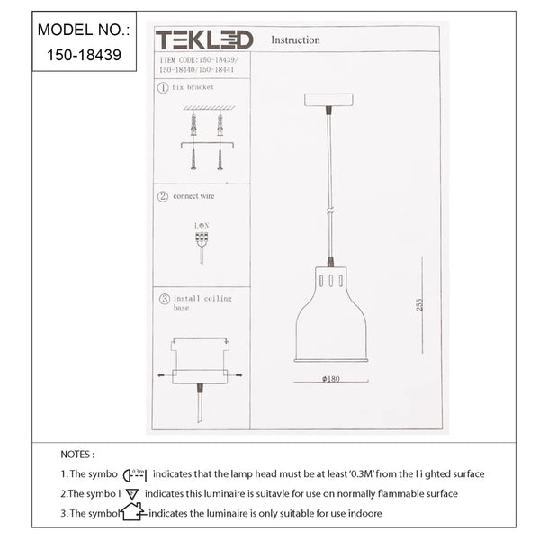Technical specs of Contemporary Dome-Topped Cylinder Pendant Light 150-18439