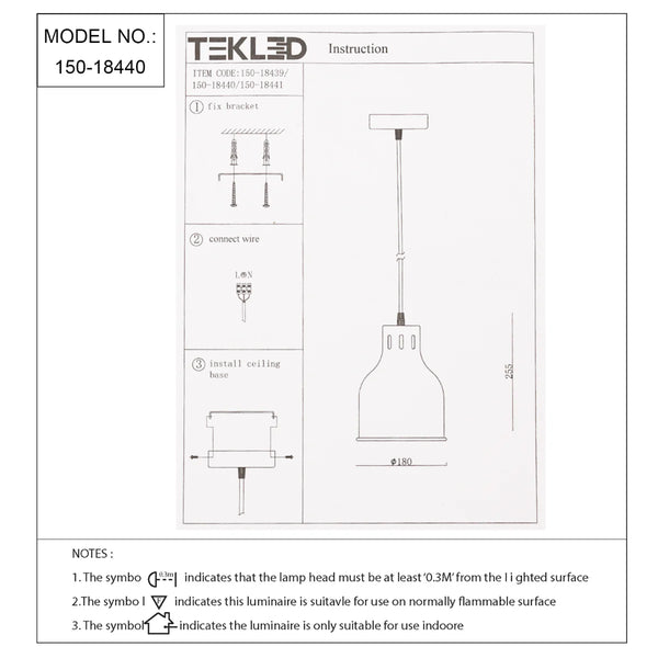 Technical specs of Contemporary Dome-Topped Cylinder Pendant Light 150-18440