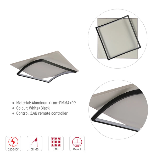 Curved-Frame LED Ceiling Light, CCT Tunable with Remote, 72W, Flush Mount, LED Flush Ceiling Light, TEKLED