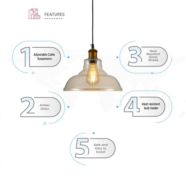 Close up shots of Amber Glass Cone Pendant Ceiling Light with E27 | TEKLED 150-17802