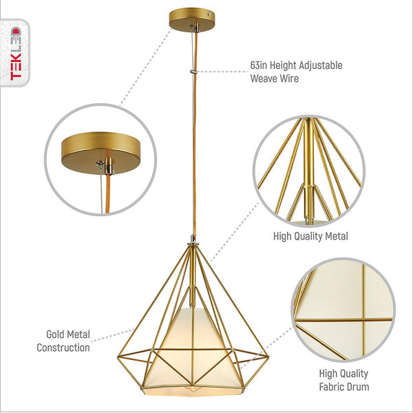 Features of gold wire opal shade caged funnel pendant light with e27 fitting