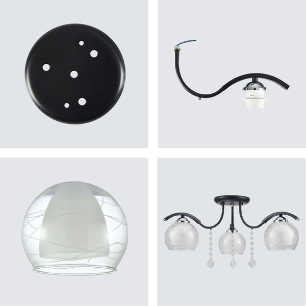 Details of Clear Opal Double Layer Bell Glass Black Metal Semi Flush Ceiling Light | TEKLED 158-193421