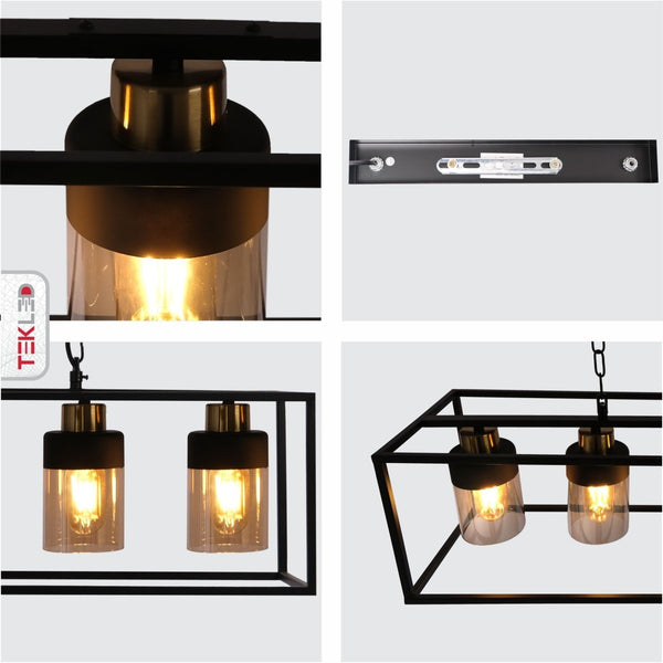 Detailed shots of Amber Glass Black Metal Body Island Chandelier with 5xE27 Fitting | TEKLED 159-17398