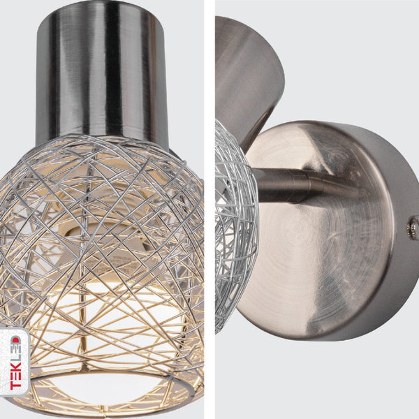 Detailed shots of Matte Nickel Metal Silver Globe Nest Wall Light with E14 Fitting | TEKLED 151-19693