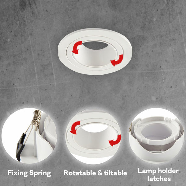Detailed shots of Round Polycarbonate Tilt Recessed Downlight GU10 White or Black | TEKLED 164-03021
