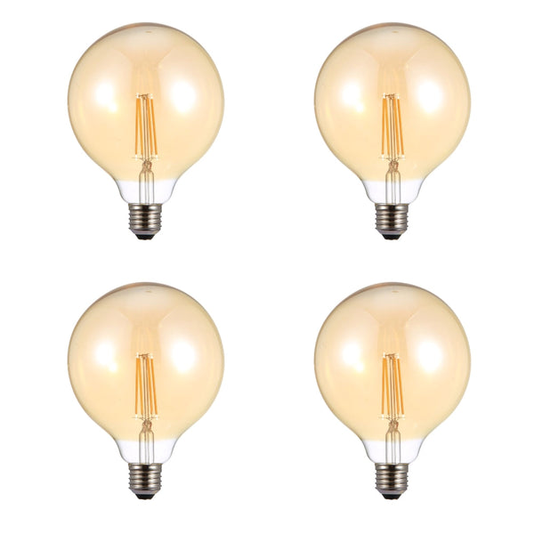 Main image of led dimmable filament bulb globe g125 e27 edison screw 6w 600lm warm white 2500k amber pack of 4