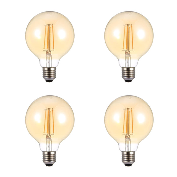 Main image of led dimmable filament bulb globe g95 e27 edison screw 6w 600lm warm white 2500k amber pack of 4