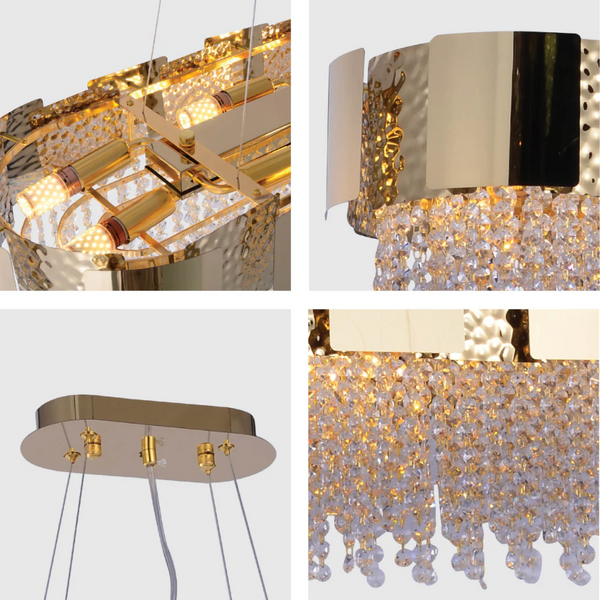 Details of Dimpled Octagonal Crystal Beads Waterfall Chandelier Ceiling Light Gold | TEKLED 159-17910