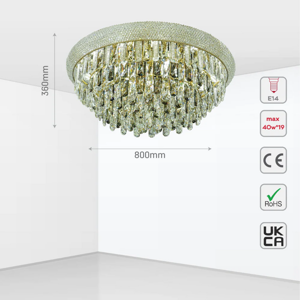 Size and tech specs of Diyas Alexandra Flush Crystal Chandelier Ceiling Light | TEKLED 159-18025