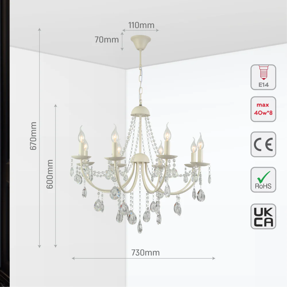 Size and tech specs of Elegant Cascade Waterfall Crystal Chandelier Ceiling Light | TEKLED 159-17967