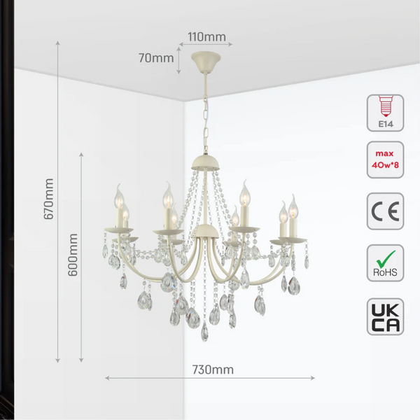 Size and tech specs of Elegant Cascade Waterfall Crystal Chandelier Ceiling Light | TEKLED 159-17967