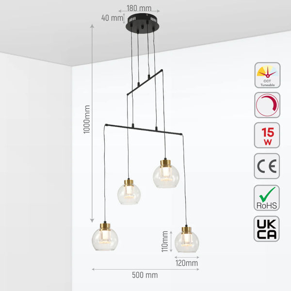 Size and tech specs of Eleganza Lumina Adjustable LED Chandeliers | TEKLED 159-17950