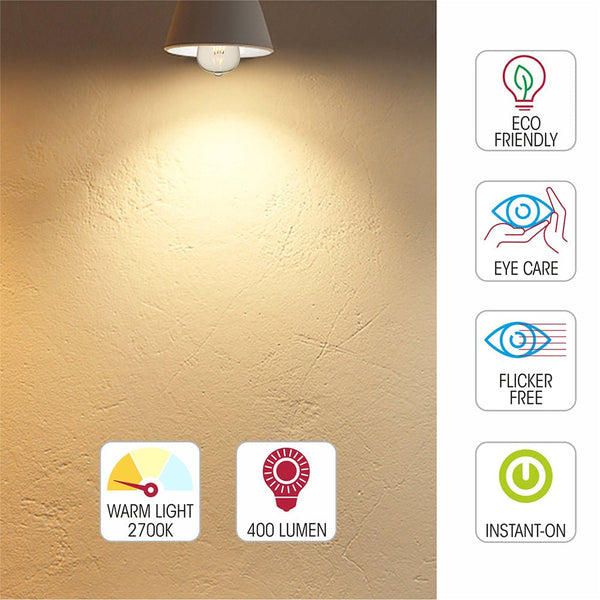 Light specs of  led filament bulb edison st64 e27 edison screw 4w 400lm warm white 2700k clear pack of 6