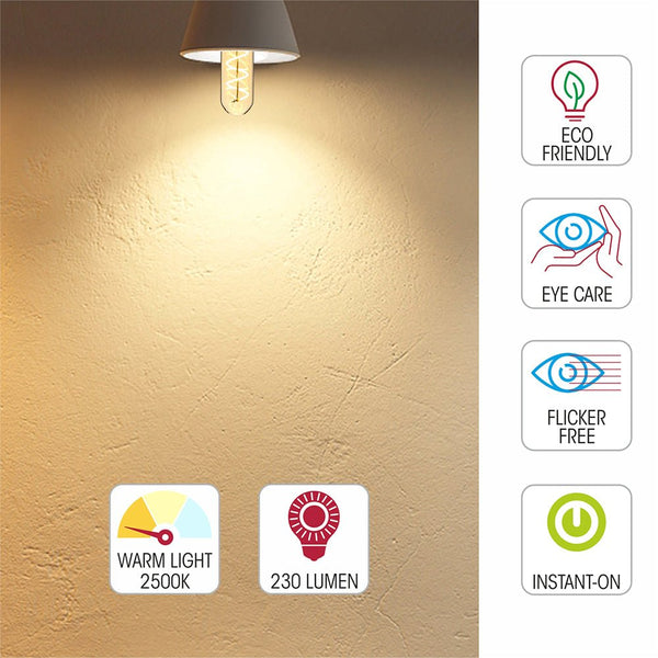 Light specs of  led filament bulb tubular t30 e27 edison screw 4w 230lm warm white 2500k amber 150mm pack of 4 583-150544  583-150564  583-150584