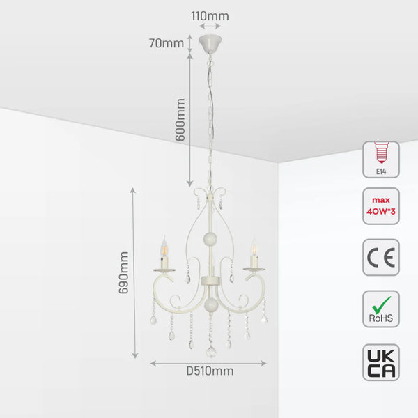 Size and tech specs of Gallardos Minimal Chandelier Ceiling Light with Crystal Beads | TEKLED 152-171800