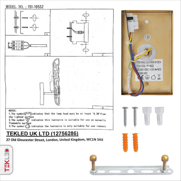 User manual and installation tools of Gold Aluminium Bronze Metal Clear Glass Wall Light with E14 Fitting