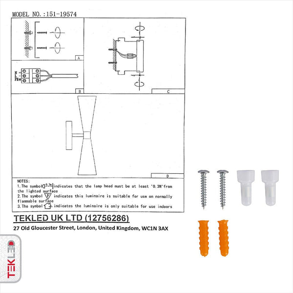 User manual and installation tools of Gold Aluminium Metal Body Black Cone Wall Light with 2xE27 Fitting