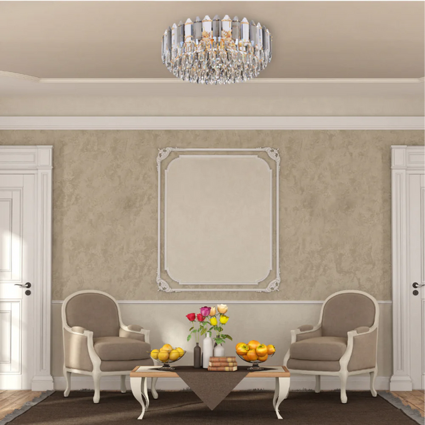 Interior application of Golden Tiered Radiance Chandelier Ceiling Light with Alternating Crystal Hues | TEKLED 159-17924