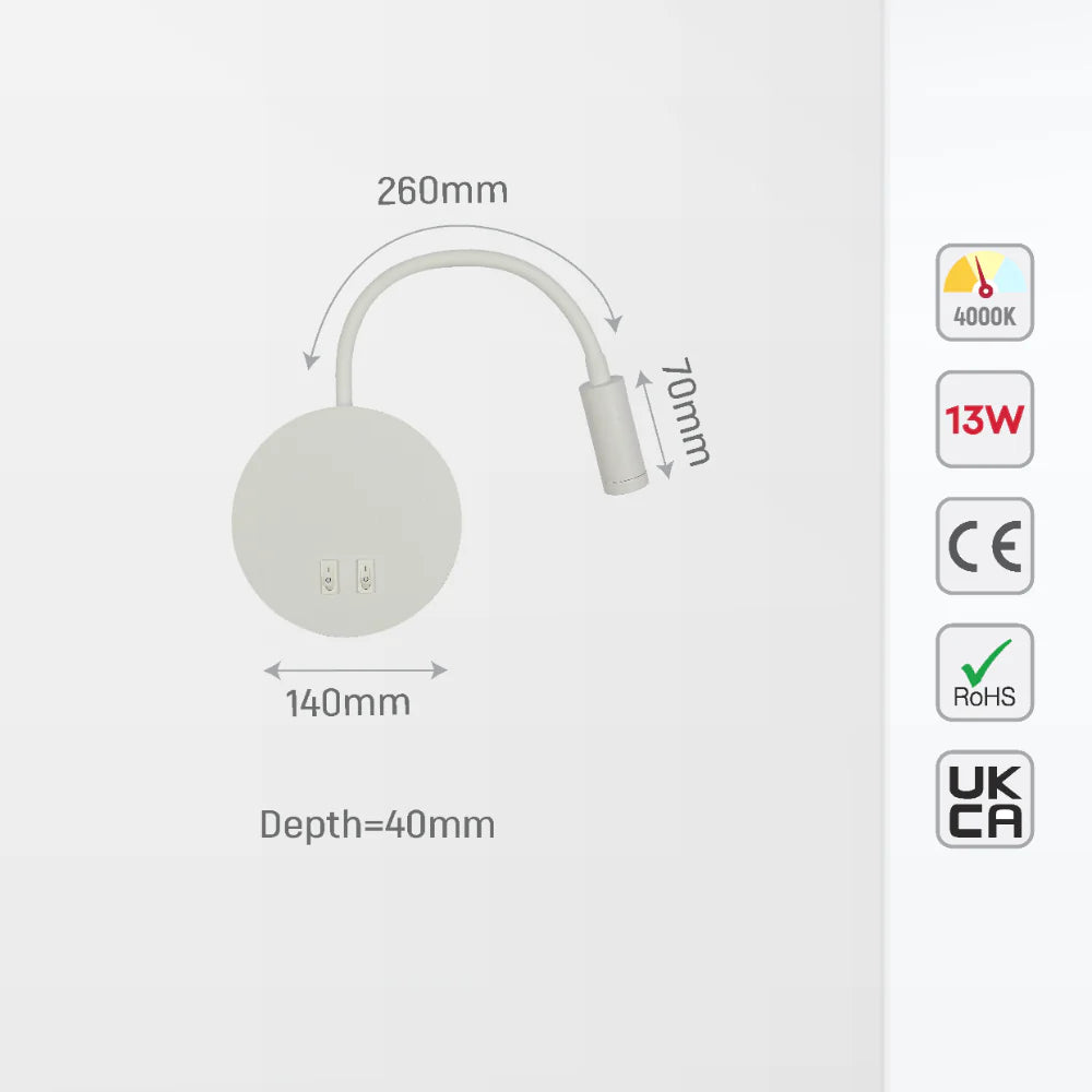 Gooseneck Reading Cove Ambient Bedside LED Wall Light 9