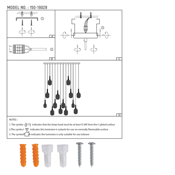 Technical specs of Grand Space Multi-Pendant Ceiling Light 150-19028