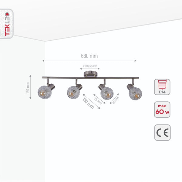 Product dimensions of silver nest matte nickel body semi flush ceiling light 4xe14